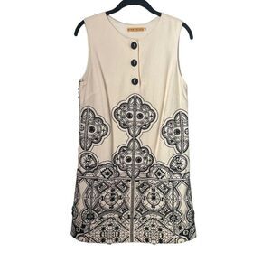 Alice + Olivia Embroidered Sleeveless Tunic Dress Cream and Black